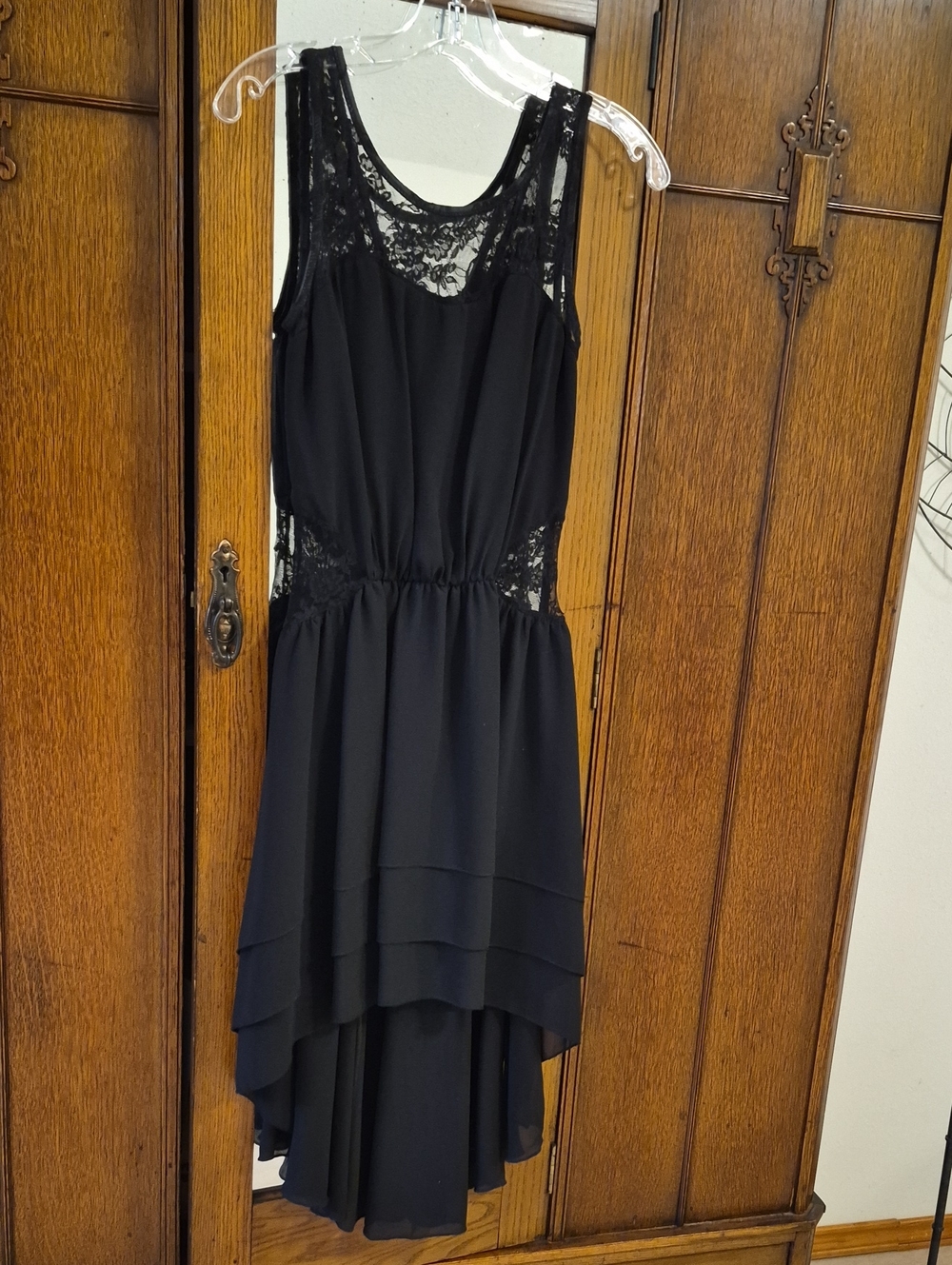 Black Lace-Back High-Low Dance Or Figure Skating Dress